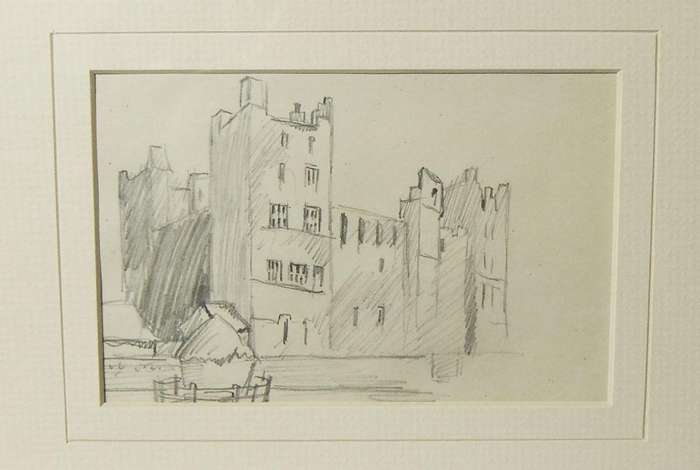 An original pencil sketch by international artist Hedwig Brecher Eibuschitz " manor study "