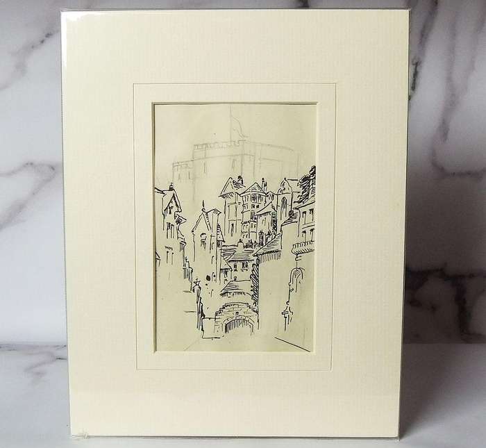 An original pencil & ink sketch by international artist Hedwig Brecher Eibuschitz " town study "