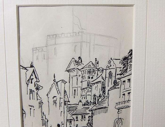 An original pencil & ink sketch by international artist Hedwig Brecher Eibuschitz " town study "