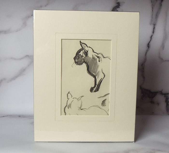 An original mixed media watercolour painting by international artist Hedwig Eibuschitz " cat study "