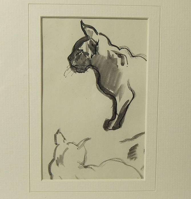 An original mixed media watercolour painting by international artist Hedwig Eibuschitz " cat study "