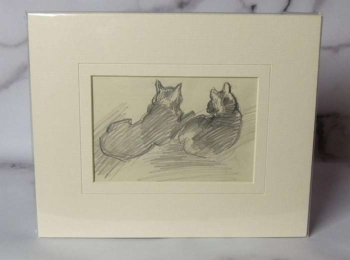 An original pencil sketch by international artist Hedwig Brecher Eibuschitz " cat study "