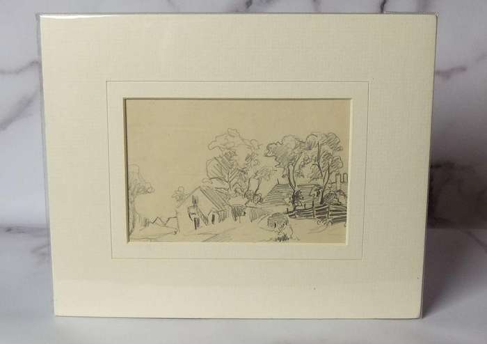 An original pencil sketch by international artist Hedwig Brecher Eibuschitz " farmstead study "