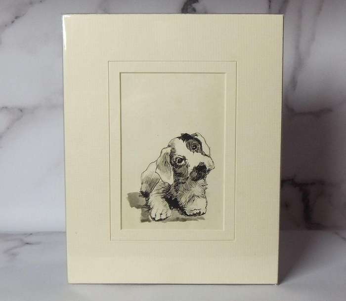 An original mixed media watercolour painting by international artist Hedwig Eibuschitz " dog study "