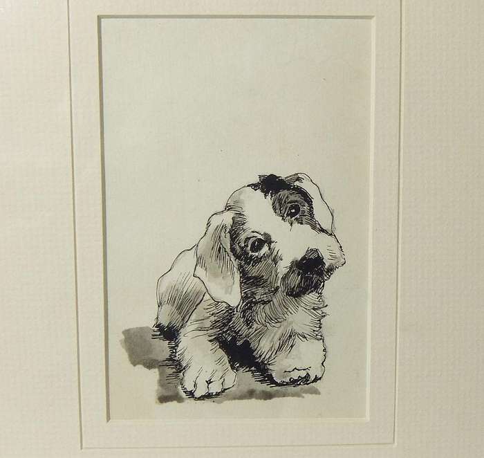 An original mixed media watercolour painting by international artist Hedwig Eibuschitz " dog study "