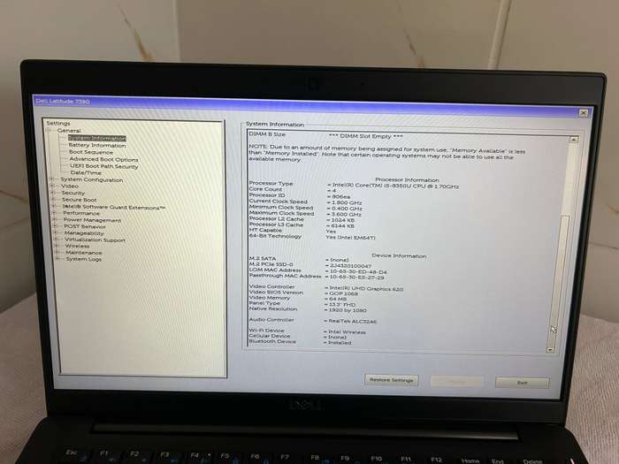 Dell Latitude 7390 -> Core i5-8350U / 8GB RAM / 256GB SSD / Windows 11 PRO