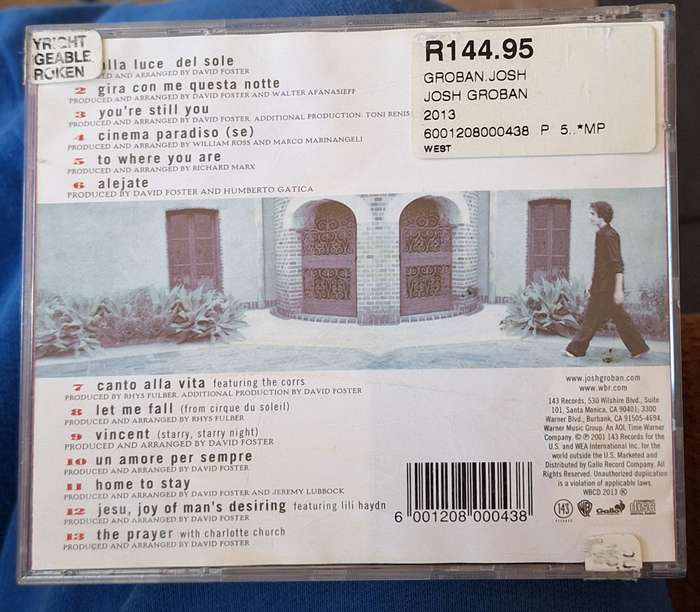 Duran Duran, Fourplay, Josh Groban, Dido, Inxs, Enya, The Carpenters,Cranberries CD