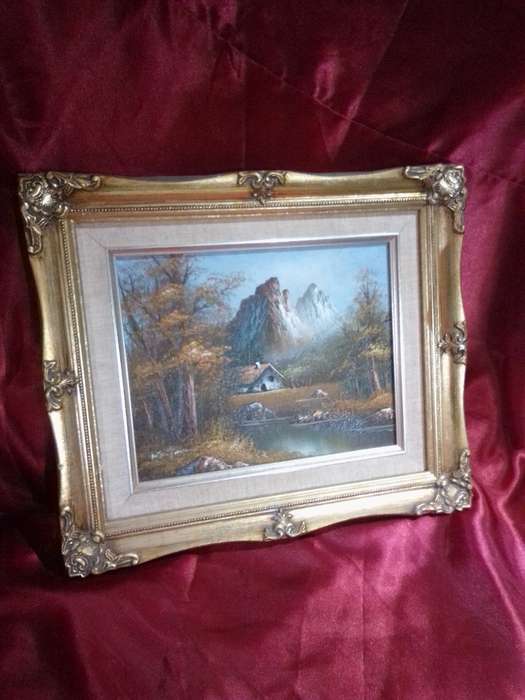 Stunning Oil on Board 'Landscape With Farmhouse' In Gold Gilt Frame - Signed