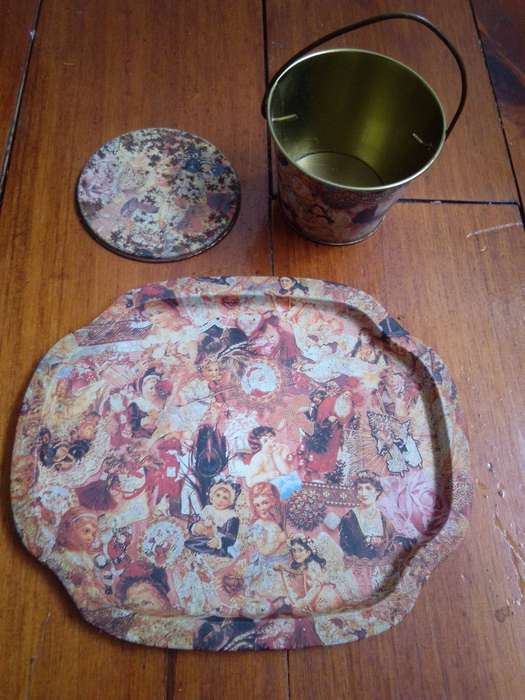 Vintage Tin Tray With Container