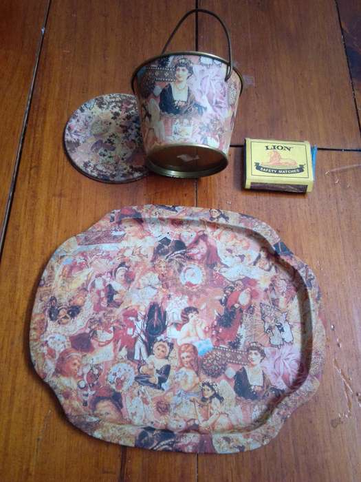 Vintage Tin Tray With Container