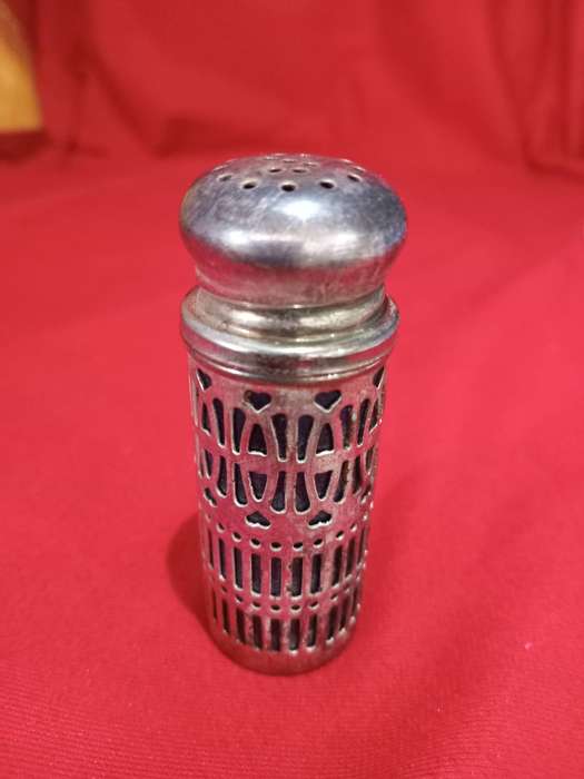 Early 1900's Patented Plated Salt Pot with Cobolt Blue Glass Inner