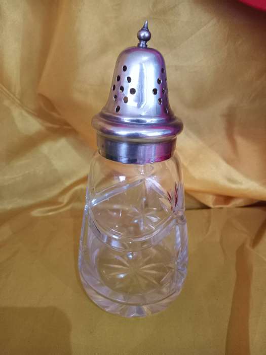 Art Deco Cut Glass Sugar Shaker with Silverplate Top
