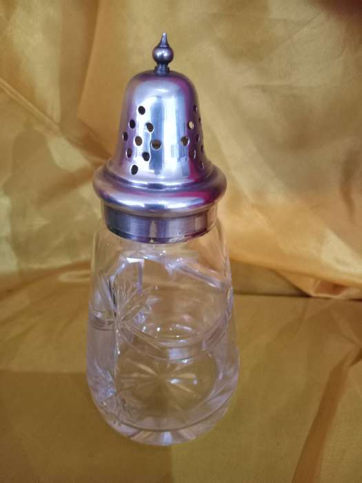 Art Deco Cut Glass Sugar Shaker with Silverplate Top