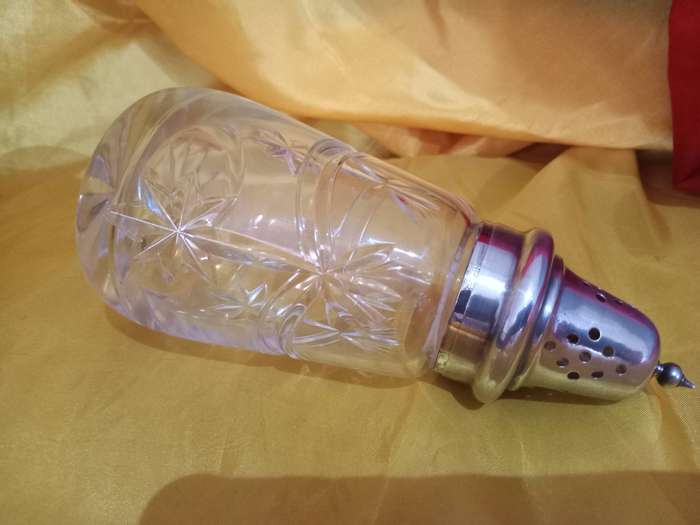 Art Deco Cut Glass Sugar Shaker with Silverplate Top
