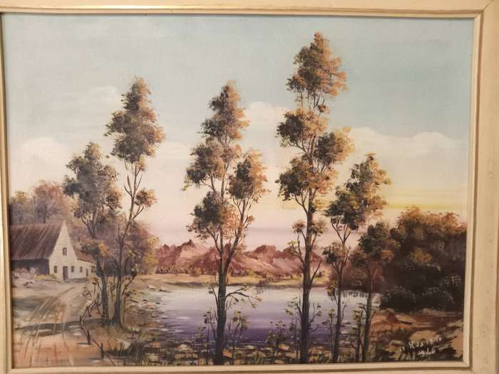 Stunning Circa 1946 Oil on Canvas 'Early Dusk Farmhouse & River' Signed N. Rosati (Italian)