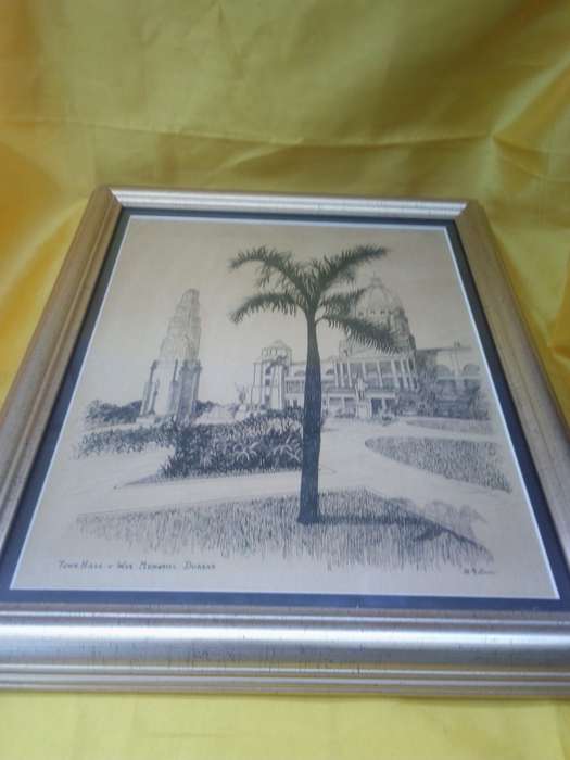 SA Artist D.G. Smith Signed Lithograph 'Durban Town Hall & War Memorial