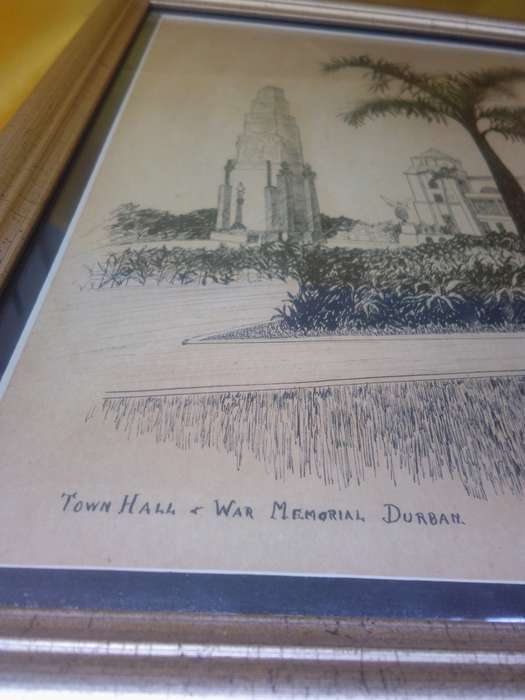 SA Artist D.G. Smith Signed Lithograph 'Durban Town Hall & War Memorial