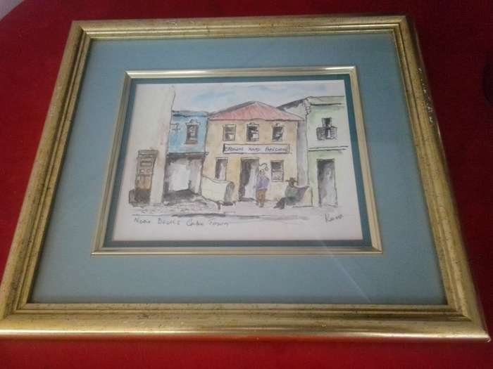 Popular SA Artist Marie Koen Glass Framed Watercolour "Near Docks Cape Town" Signed
