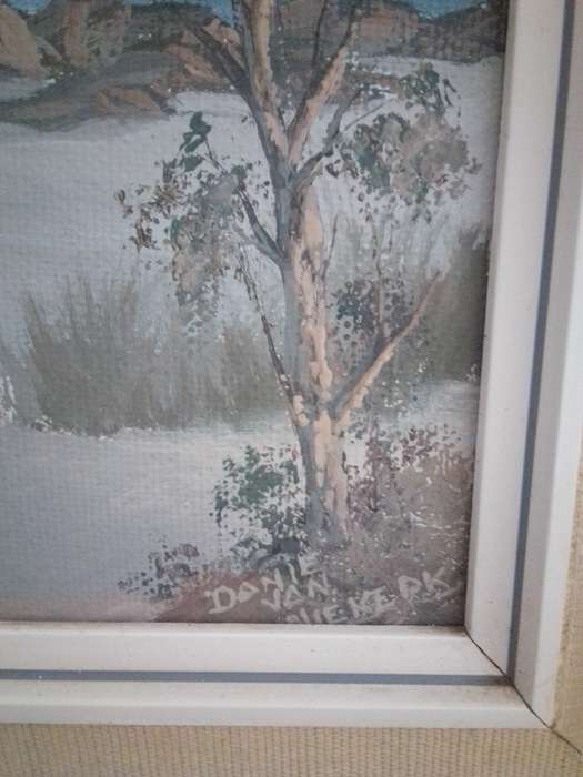 Famous SA Artist Danie Van Niekerk (1931 - 2003) Oil On Board 'Mountains & Dam' Signed