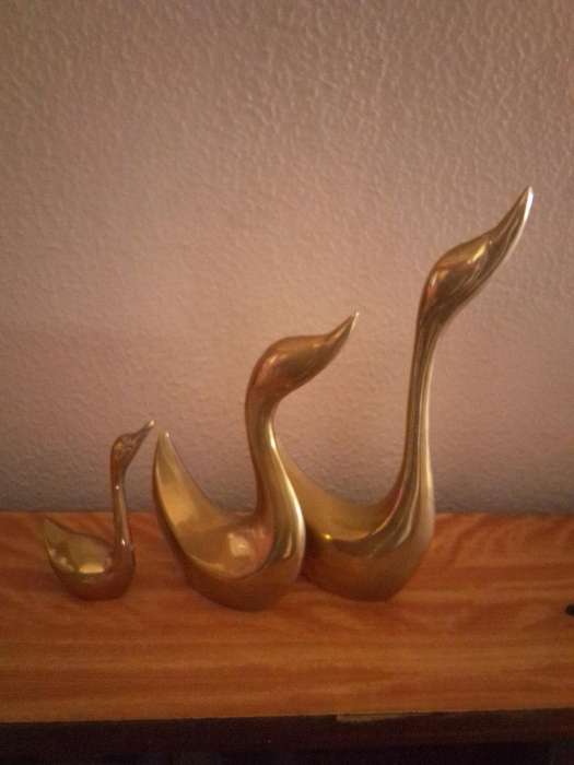 Set of Vintage Brass Swans