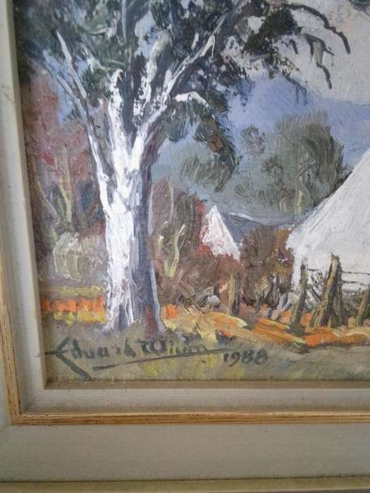 Popular 20th C- SA Artist Eduard Wium (Deceased) Oil on Board 'Rural Farm'