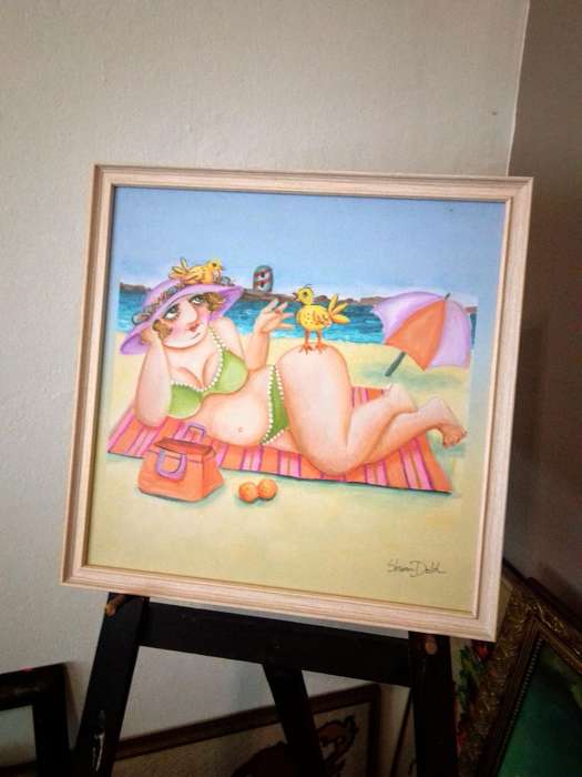 Popular SA Artist Sharon Dold "Diva's" "Fat Ladies" Acrylic on Canvas - Signed