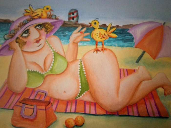 Popular SA Artist Sharon Dold "Diva's" "Fat Ladies" Acrylic on Canvas - Signed