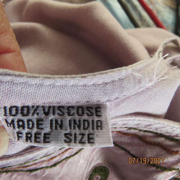 Pale lilac 100% viscose ethnic style double strappy dress from India. Richly embroidered. Size 34