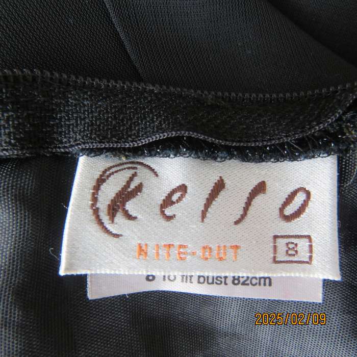 KELSO little black size 34 evening dress. Glamour bust area with straps. 2 Layer fold over bottom.