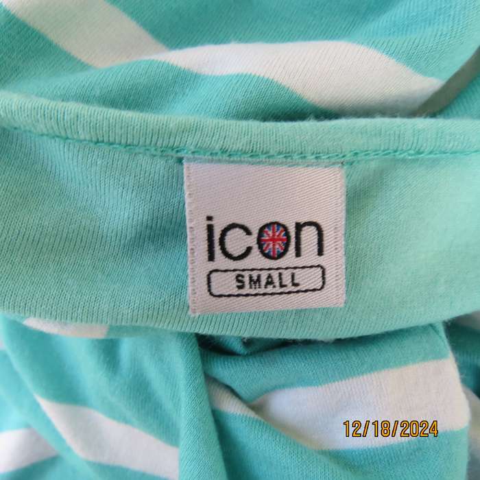 Sexy turquoise/white horizontal striped stretch viscose maxi dress from Brussels by ICON. Size 32.