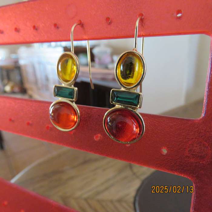 Pair colourful earrings with golden backing. Length 2.5cm. New item.