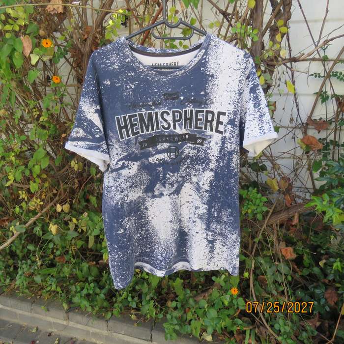 HEMISPHERE denim culture  navy-white T shirt size Large. Tie dye look.