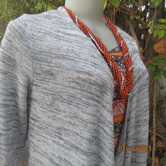 Grey mottled long sleeve waterfall style polyester stretch knit top size 36.