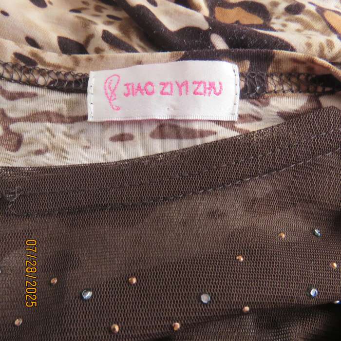 Animal print fold over front long sleeve brown-beige-tan top. Drawstring in side. Size 34.