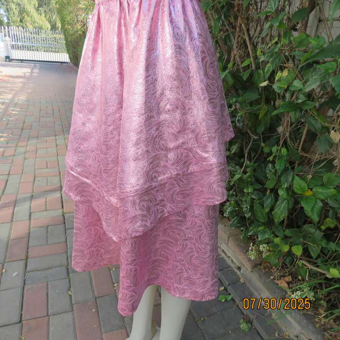 Pink and silver bridesmaid flare dress with lace overlay on bodice. Size 36