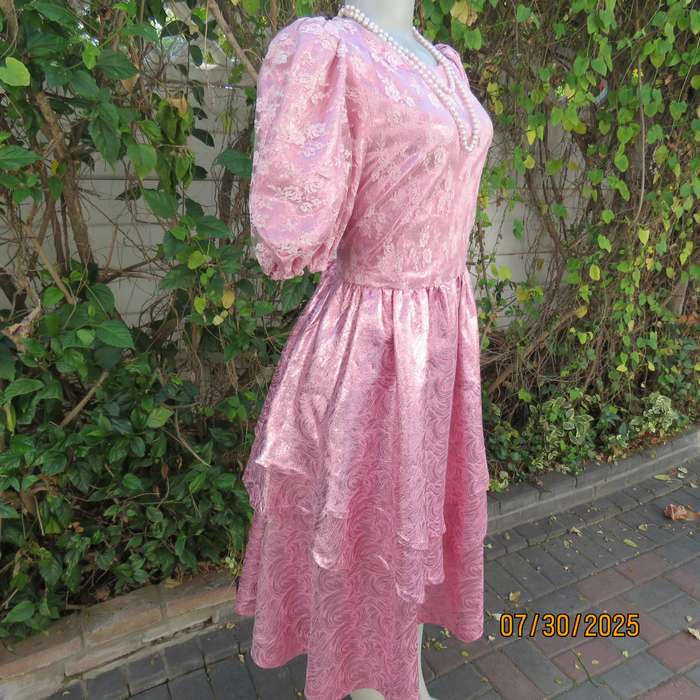 Pink and silver bridesmaid flare dress with lace overlay on bodice. Size 36