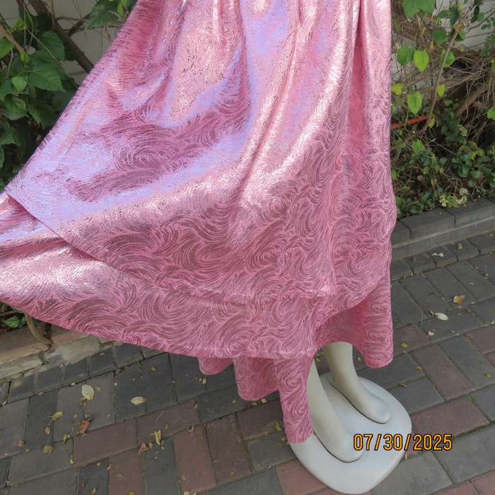 Pink and silver bridesmaid flare dress with lace overlay on bodice. Size 36