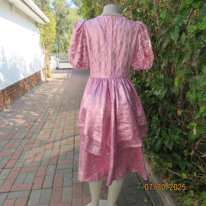 Pink and silver bridesmaid flare dress with lace overlay on bodice. Size 36
