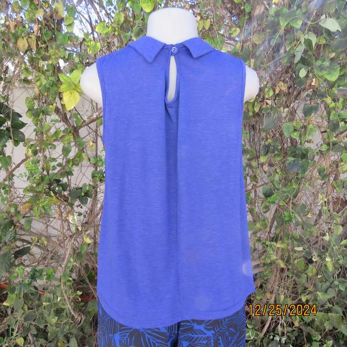 Sweet royal blue loose hanging top with high embellished collar.Size 34 by LEGIT.Opening at back.