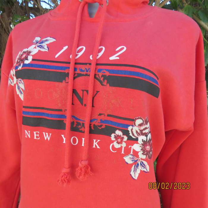 NEW LOOK crimson red hooded top with drawstring. Size 36. Warm inner.