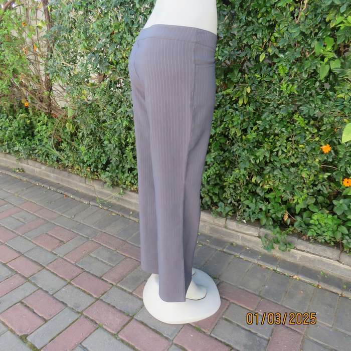 Anchor grey/silver grey vertical striped stretch polyester straight legged pants size 36. Low rise