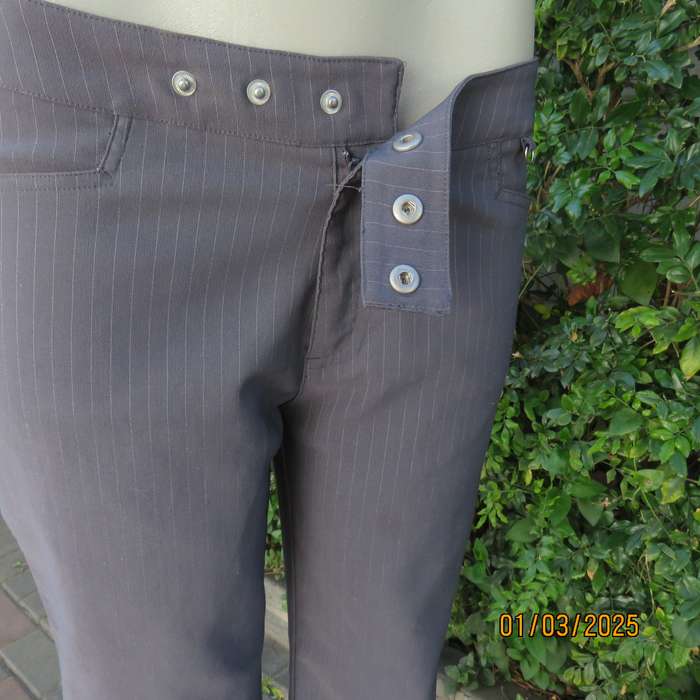 Anchor grey/silver grey vertical striped stretch polyester straight legged pants size 36. Low rise