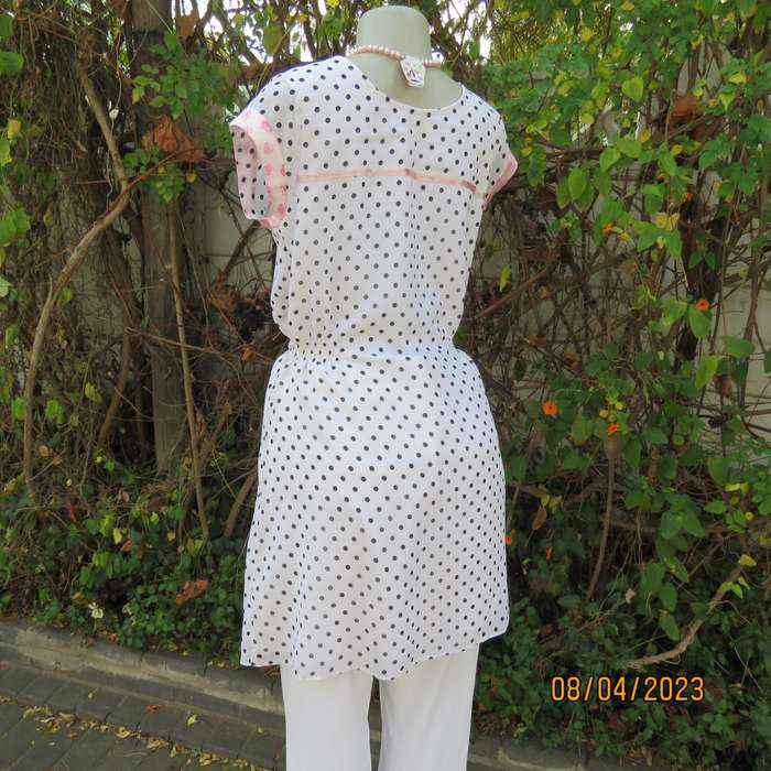 U.S.FOX long white-black polkadot top or short dress. Sheer polyester-lined. Size 37