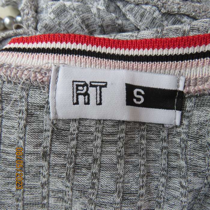 Grey and white mottled polyester stretch knit bodyshirt size 32-34