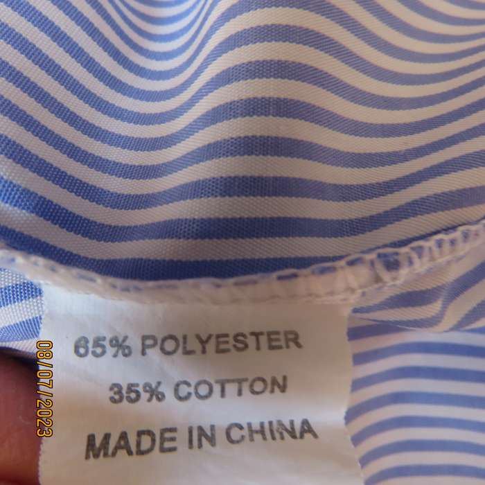 NEW ANN blue-white vertical striped polycotton slip over top size 44. Wide round collar