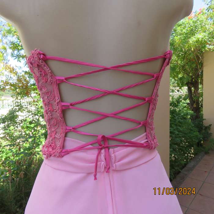 Rose pink-silver richly embroidered size 34 evening corset. Braided back.