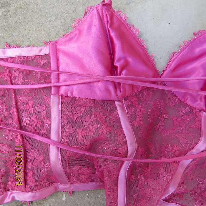 Rose pink-silver richly embroidered size 34 evening corset. Braided back.