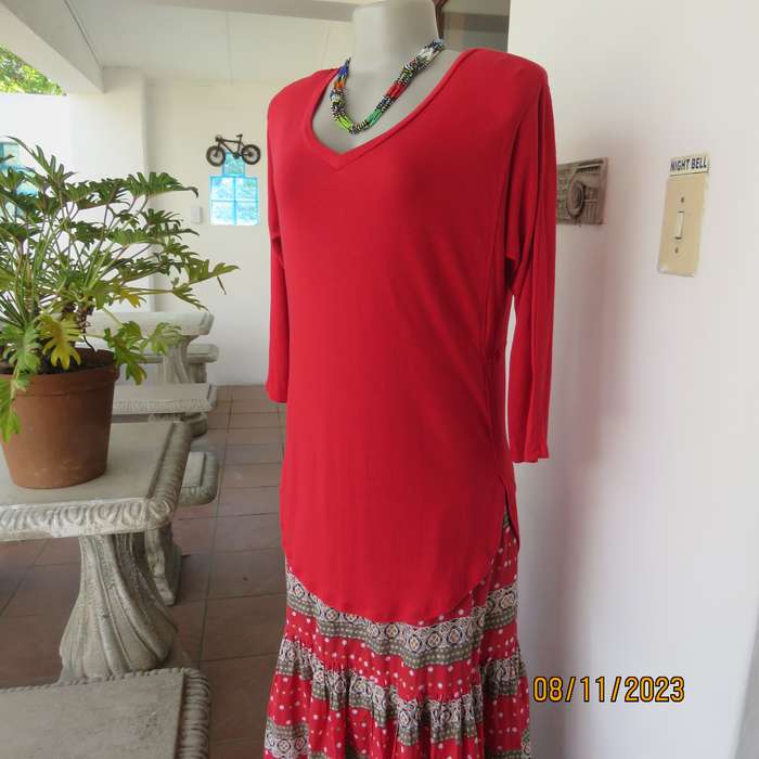 EDITION cherry red slip over V neck poly-viscose top. Size 36. Some stretch.