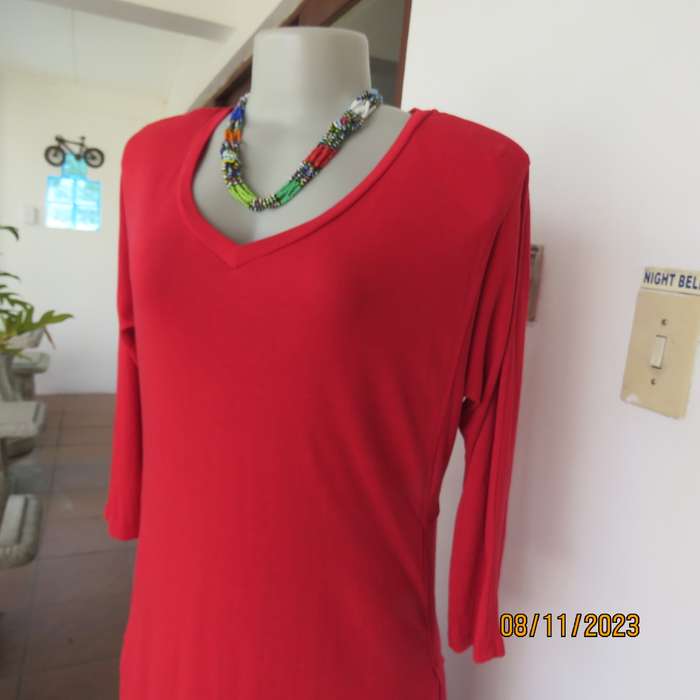 EDITION cherry red slip over V neck poly-viscose top. Size 36. Some stretch.