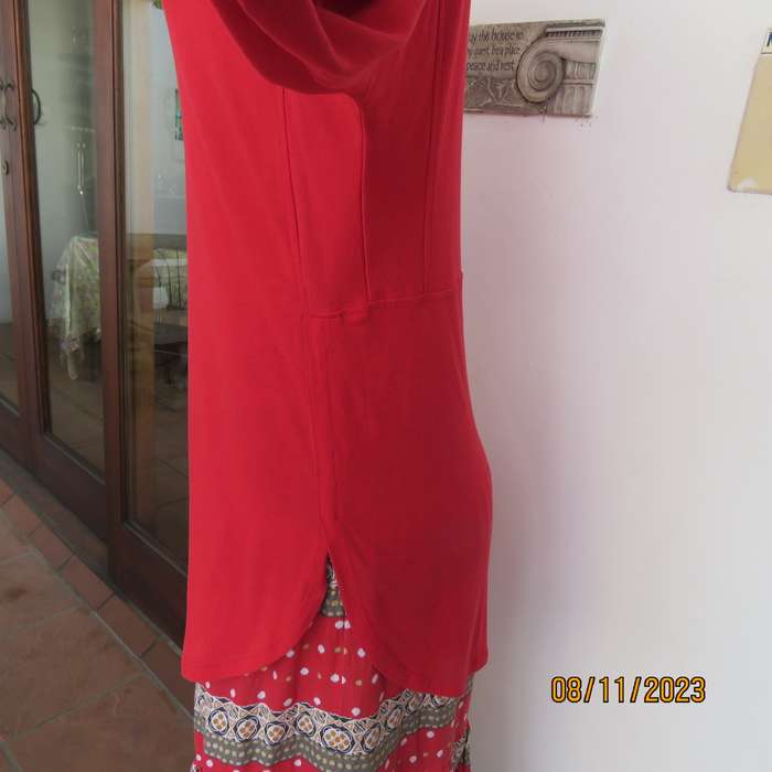 EDITION cherry red slip over V neck poly-viscose top. Size 36. Some stretch.